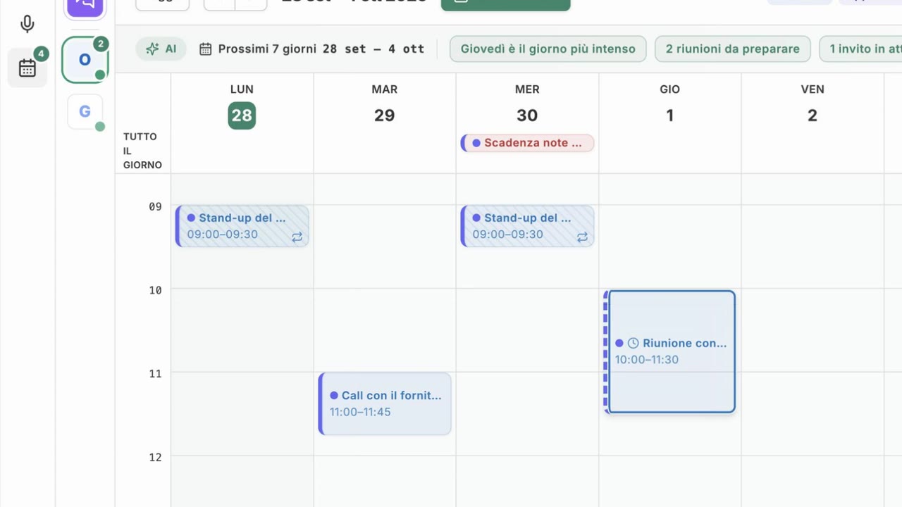 La scheda «Calendario» con gli impegni della settimana.